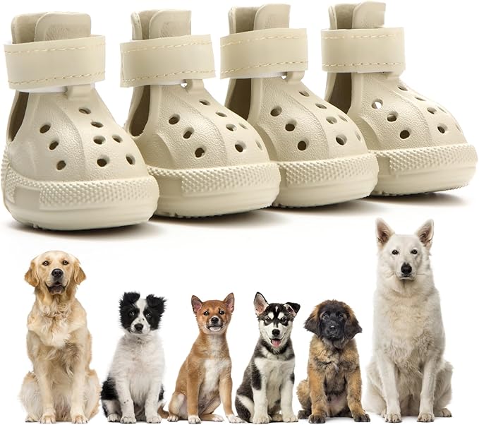 Dog Shoes for Hot Pavement,Non-Slip Waterproof Breathable Easy to Clean Put On and Take Off Dog Boots,Paw Protector for Hot Summer Roads Winter Snow (Beige, Size 6:(2.17"x2.76")(L*W))