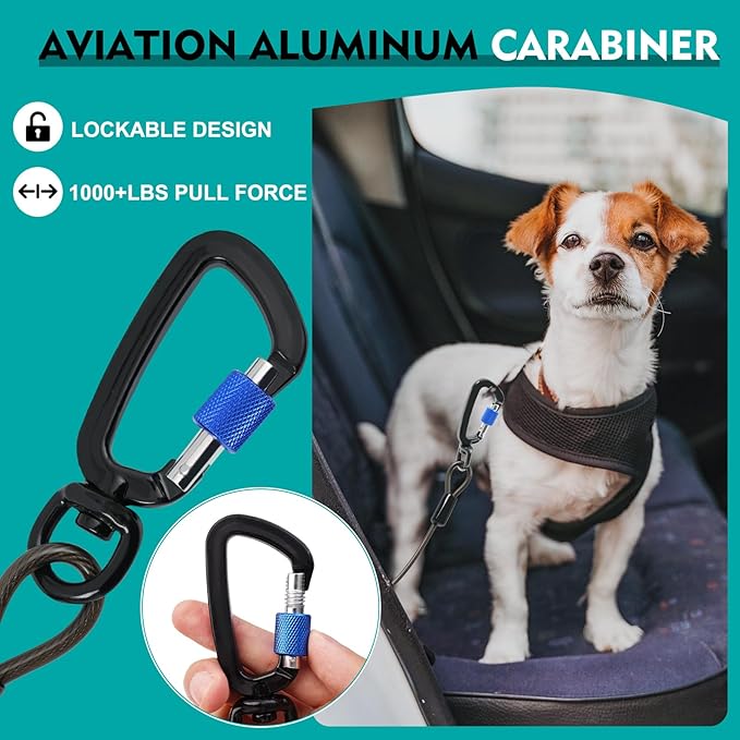 Libbipaw Chew Proof Dog Seat Belt for Car, 32 inch Black Dog Car Harness with Latch Bar Attachment and Aviation Aluminum Carabiner Up to 1000 lbs, Secure Dog Seatbelt Leash 2 Pack