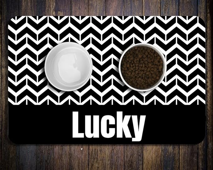 Personalized Dog Cat Food Mat - PU Non-Slip Bottom, Waterproof, Custom Pet Bowl Mat for Food and Water (Wave)