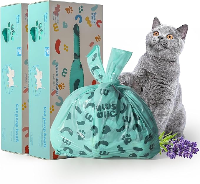 Cat Litter Disposal Bags and Dog Poop Bags with Handle,Cornstarch Based Extra Thick and Guaranteed Leak Proof Poop bags for Kitty and Doggy(360 Count 1.1 Gallon,Lavender Scent)