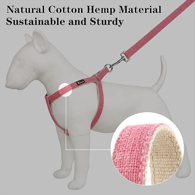 Plutus Pet Cotton Hemp Step in Dog Harness, Sustainable, Lightweight and Escape-Proof, Quick Fit Dog Harness for Puppy Small Medium and Large Dogs, Hot Pink, L
