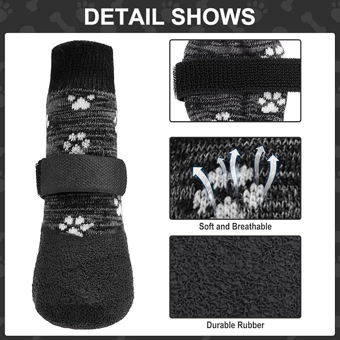 KOOLTAIL Anti Slip Dog Socks for Hot/Cold Pavement to Prevent Licking Paws,Booties for Hardwood Floors,Traction Rain Dog Boots&Paw Protectors Shoes with Grip for Small Medium Large Senior Dogs