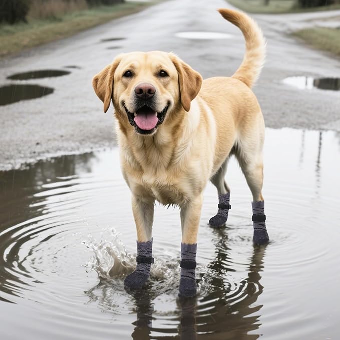 PUPTECK Anti Slip Dogs Shoes for Hot/Cold Pavement, Senior Booties, Rubber Boots & Paw Protectors for Small Medium Large Size Dogs to Prevent Licking, Grippy Socks for Hardwood Floors, Tiger L