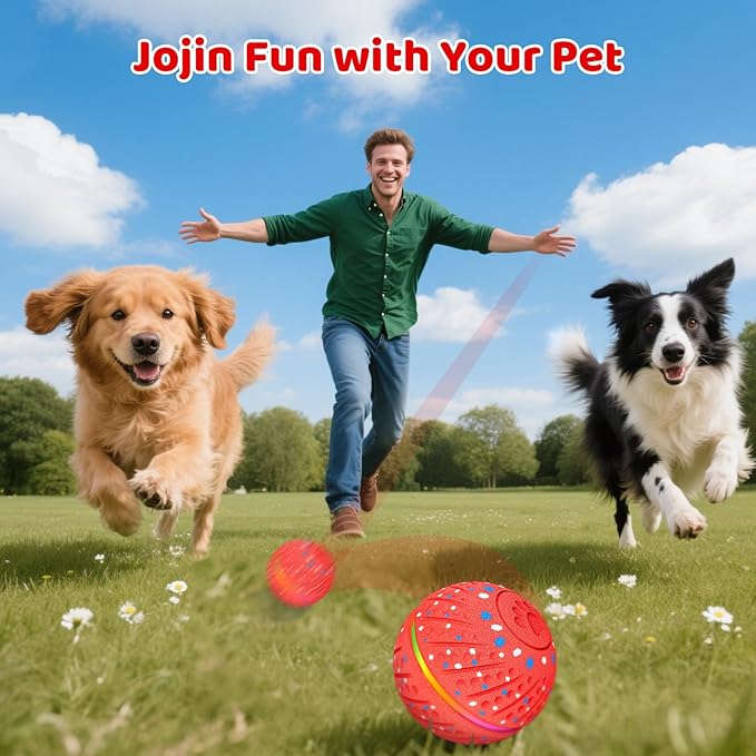 Sankell Interactive Dog Toys Ball - Smart Moving Bouncing Dog Ball with RGB Lights, E-TPU Material, 3 Play Modes Automatic Rolling Balls Toy for Small Medium Dogs Keep Them Busy(Red)