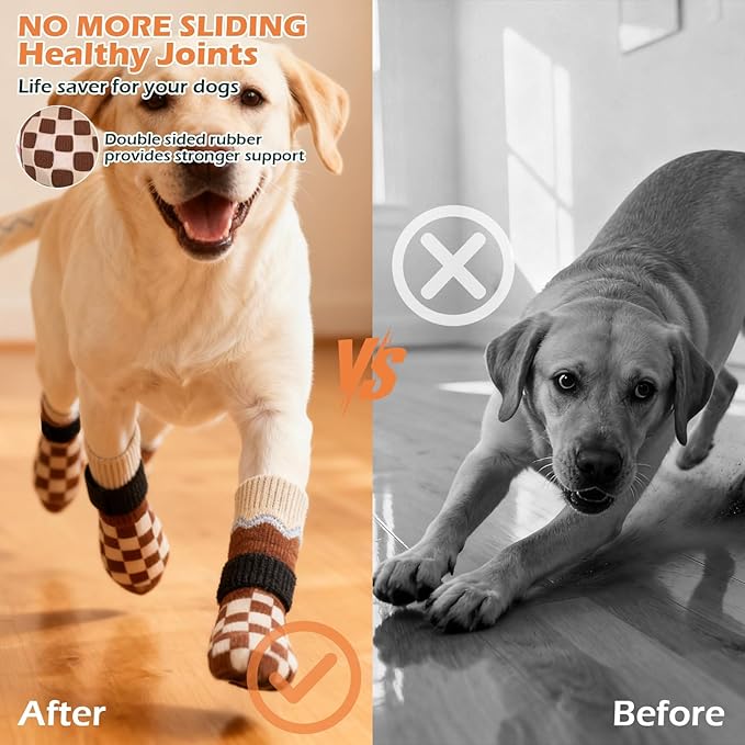 EXPAWLORER Dog Socks to Prevent Licking Paws with Grippers for Hardwood Floors Anti Slip, Reflective Dog Cold Winter Shoes Booties Boots & Paw Protectors with for Small Medium Large Senior Dogs M