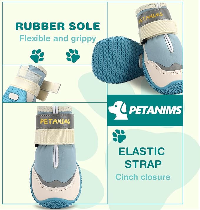 Dog Shoes for Small Dogs, Medium Dog Boots & Paw Protectors for Winter Snow, Waterproof Dog Booties for Hot Pavement, Hardwood Floors, for Rainy Blue Size 2