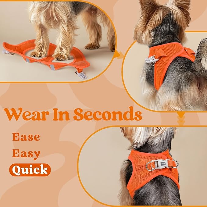 rabbitgoo Small Dog Harness, Step-in Soft Mesh Puppy Vest with Safety Buckle, Breathable Reflective Pet Harness for Small Medium Dogs, Orange XL