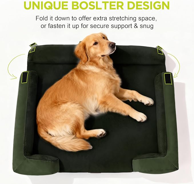 Orthopedic Dog Bed for Extra Large Dogs, XXL Waterproof Egg Crate Memory Foam Pet Bed Bolsters with Removable Washable Cover & Non-Slip Bottom, Tennis Ball Toy, 45x35