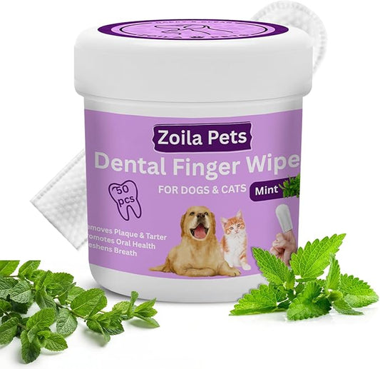Dental Wipes Mint Scented – Best Dog Teeth Cleaning, Dog Dental Wipes for Dogs Teeth, Finger Toothbrush for Dogs and Cats, Oral Care, Remove Plaque, Tartar & Bad Breath – 50 Count