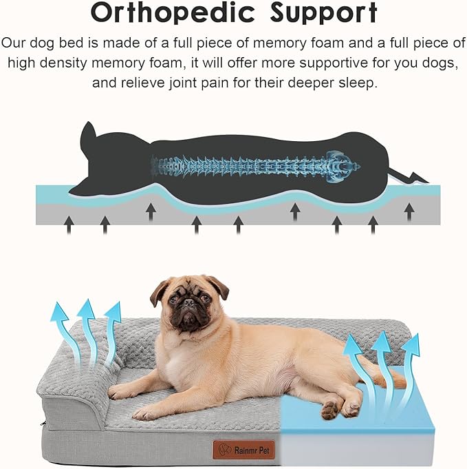 Orthopedic Dog Bed for Small and Medium Dogs, Memory Foam Pet Bed with Washable Removable Cover, Nonskid Bottom, Waterproof, for Indoor, Outdoor, Crate ＆ Car Use, 30x20x6 Inches, Light Grey