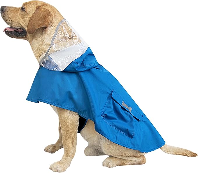 Dog Raincoat Waterproof, Adjustable Reflective Hooded Dog Rain Poncho with Leash Hole for Small Medium Large Dogs (Blue, X-Large)