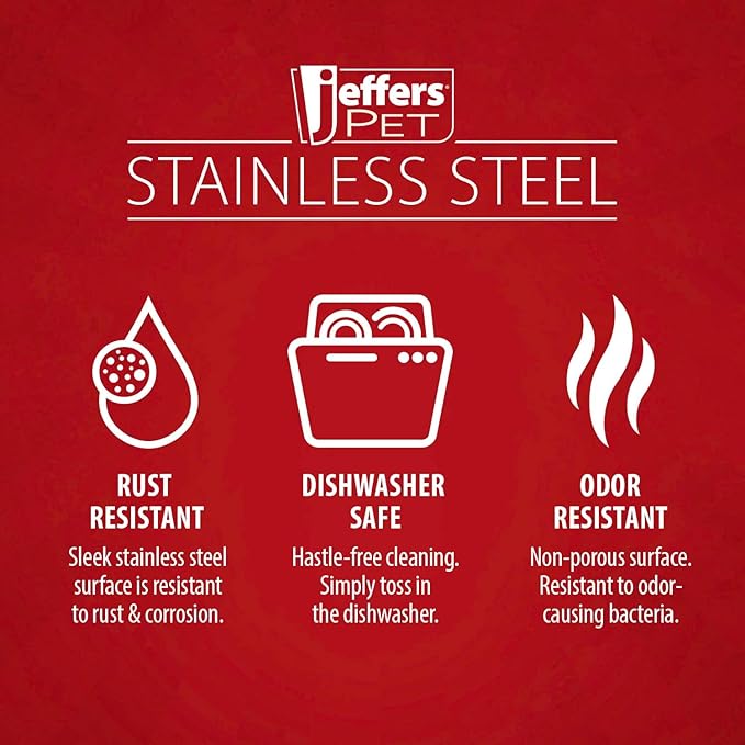 Jeffers No Skid No Tip Stainless Steel Pet Bowls for Dogs & Cats - Non-Slip Food & Water Feeder Dish with Black Rubber Base, Durable Easy to Clean Feeding Bowl for Indoor & Outdoor Use - 1 Quart