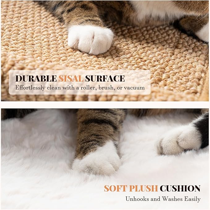 ORDORA 2-in-1 Cat Scratcher Bed, Elevated Wooden Cats Scratch Pad with Plush Mat & Sisal Cat Scratcher for Indoor Cats, Lounger Furniture for Sleeping & Scratching, 23.6"×17.7"