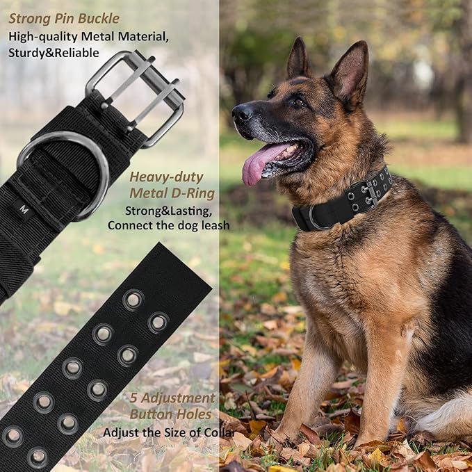 Tactical Dog Collar Military Adjustable Dog Collars Soft Nylon Training Collar with Patch Heavy Duty Metal Buckle Collars for Medium Large Dogs (Violet, XL)
