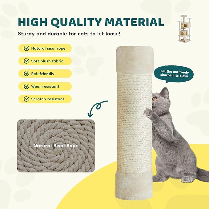 Cat Tree 54 Inch, Multi-Level Cat Tower with Condo, Perches, Sisal Scratching Posts and Climbing Ladder, Pet Play Toy Balls House for Indoor Cats