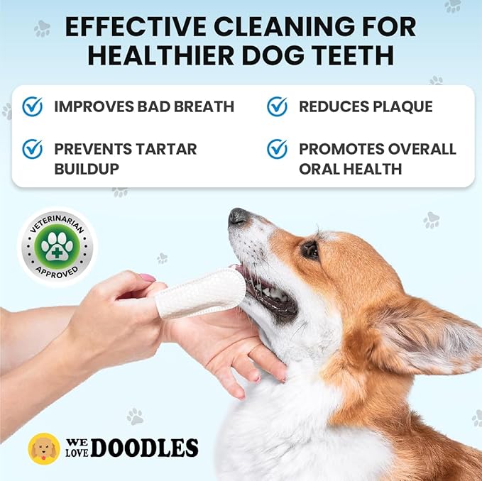 We Love Doodles Dog Teeth Cleaning Wipes - Pet Dental Finger Wipes for Dogs - Cleans Teeth and Gums, Freshens Breath Dog Dental Wipes, Prevents Tartar Buildup, Fits Most Finger Sizes - 100 PCS