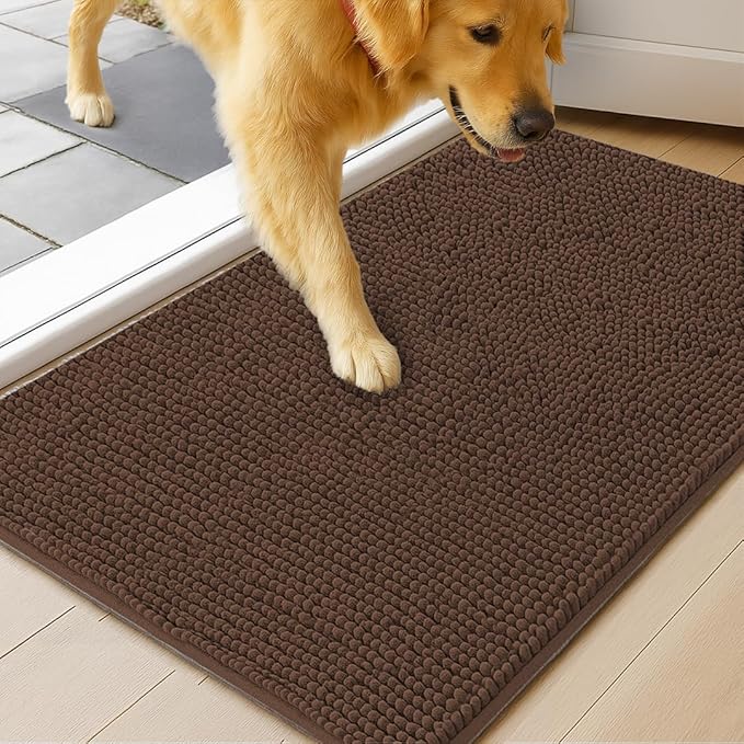MudGuard Mat™ Dog Door Mat for Muddy Paws, Super Absorbent Microfiber, Non-Slip Indoor Mat, Quick Dry Chenille Mud Mat for Dogs & Entryway, Washable, Choco 24" x 36"