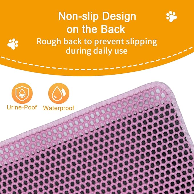 Cat Litter Mat Litter Trapping Mat,Cat Litter Box Mat 32"x22", 2 Layer Llitterbox Mat,Waterproof Urine Proof, Clean Easily, Collapsable, Medium