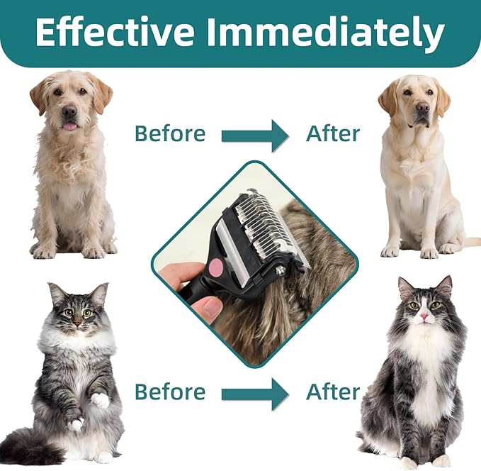 3-IN-1 Pet Grooming Tool - Undercoat Rake, Dematting Comb & Deshedding Brush for Cats & Dogs - Removes Mats, Tangles & Loose Fur, Reduces Shedding & Prevents Hair Mess (Pink)