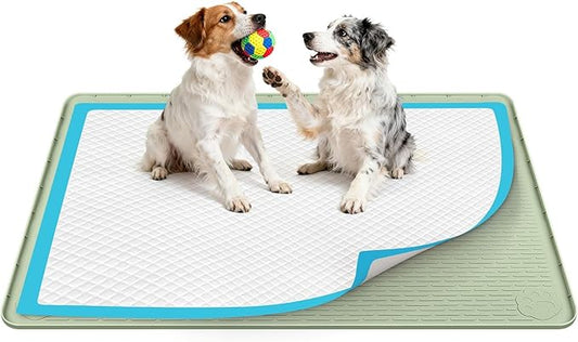 Lanstics 40"x28" Pee Pad Holder for Dogs Puppy Pad Holder Silicone Pee Tray for Dog Training Floor Protection Raised Edge Dog Potty Tray, No Pee Pads(Green)