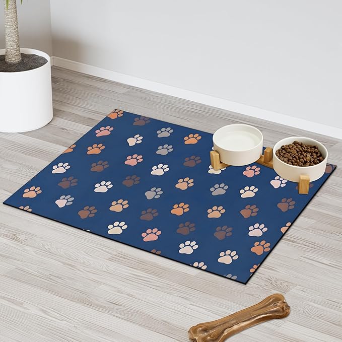 Blue Pet Fooding Mat - Absorbent Dog Cat Feeding Mat for Food and Water Bowl, No Stains Quick Dry Cat Placemat with Waterproof Rubber Backing, Pet Supplies for Messy Drinkers (12 X 20)