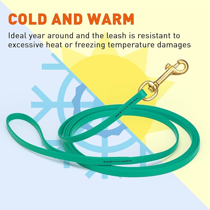 Viper Biothane K9 Working Dog Leash Waterproof Lead for Tracking Training Schutzhund Odor-Proof Long Line with Solid Brass Snap for Puppy Medium and Large Dogs, 20ft Teal