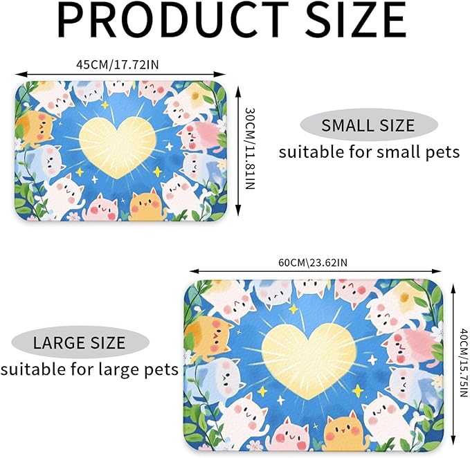 Dog Food Mat for Floors Absorbent,Quick Dry Cat Pet Feeding Placemats with Non Slip Rubber for Dog Food and Water Bowl, Pet Supplies for Dogs, Cats(40x60cm,Cute Cartoon Kittens)
