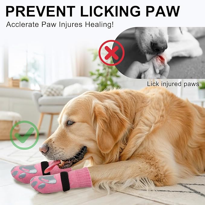 BEAUTYZOO Dog Socks, Non Slip Dog Socks to Prevent Licking Paws -Dog Shoes for Hot/Cold Pavement, Dogs Boots & Paw Protectors, Doggie Booties for Hardwood Floors, Small Medium Large Senior Dogs