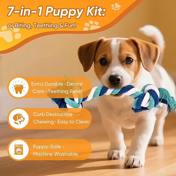 VibeVerve Dog Rope Toys 7 Pack - Puppy Teething Toys for Small/Medium Dogs - Durable Dog Chew Toys for Aggressive Chewers - Interactive Tug of War Toys for Boredom & Teeth Cleaning