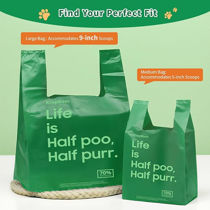 60 Count Cat Poop Bags Large Pet Waste Sacks with Handles, Disposable Litter Bags for Pet Poop, Extra-Thick Waste Bags Easy Tie Leak-Proof Strengthen Unscented