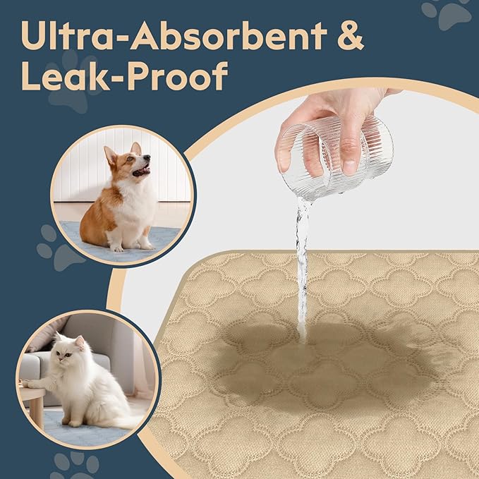 Washable Pee Pads for Dogs - 2 Pack Reusable Waterproof Puppy Training Pads, Super Absorbent with Dog Paw Shape Non-Slip Backing (Cream, 36" X 36" - 2 Pack)
