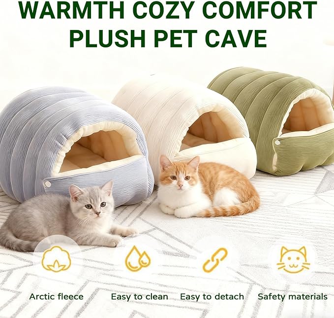 Cat Dog Cave Bed, 2026 New Winter Cave for Cat and Small Dog, Warm Plush Covered Cat House with Removable Cushion,Soft Calming Indoor Cat Bed (Black Plaid, L(20 * 16 * 11inch)
