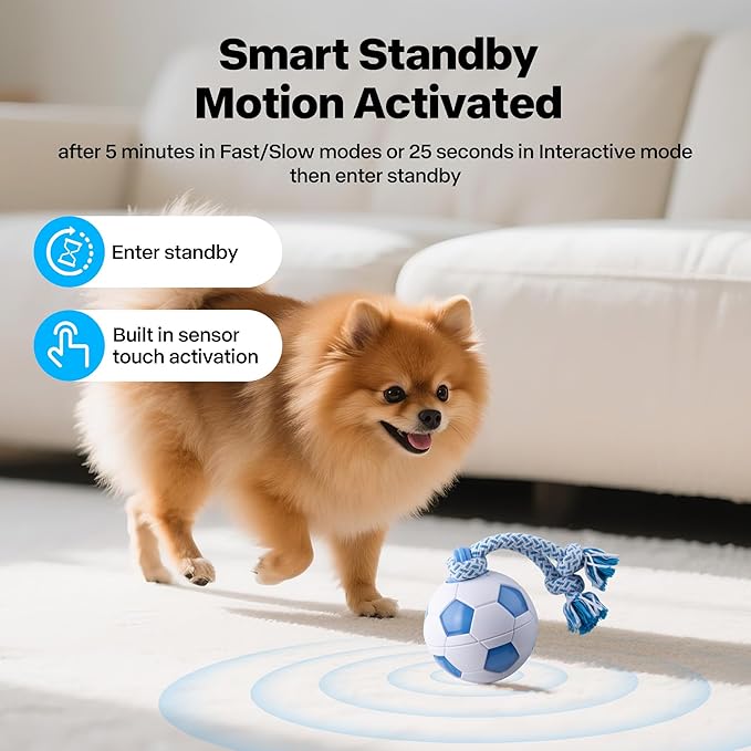 Pet Prime Interactive Dog Ball Toy with Rope,Rechargeable Automatic Rolling Ball with Motion Activated,3 Play Modes for Medium/Large Dogs, Self-Moving Toy to Keep Pets Busy and Entertained