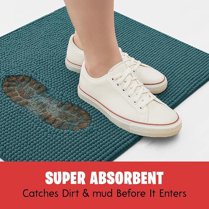 MudGuard Mat™ Dog Door Mat for Muddy Paws, Super Absorbent Microfiber, Non-Slip Indoor Mat, Quick Dry Chenille Mud Mat for Dogs & Entryway, Washable, Atlantic Blue 24" x 36"
