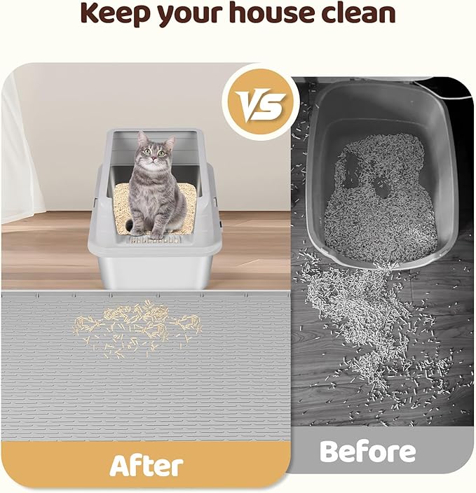 Cat Litter Mat, XL Extra Large 40" x 40" Silicone Mat Litter Trapping Mat for Scatter Control, Soft on Kitty Paws, Easy to Clean (Light Grey)
