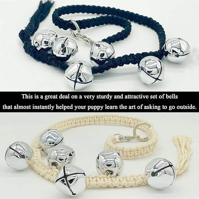 Dog Hanging Doorbells| Extra Loud Dog Potty Training Bells| Adjustable Durable Braided Rope Door Bell for Dogs to Ring to Go Outside(Silver+Black)