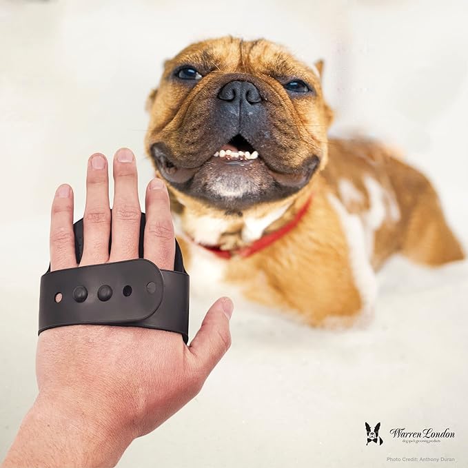 Warren London 2-in-1 Bath & Groom Brush for Dogs & Cats – Black Silicone Scrubber & Applicator for Shampoo, Hydrating Butter or Leave-In Conditioner – Gentle Massaging Grip