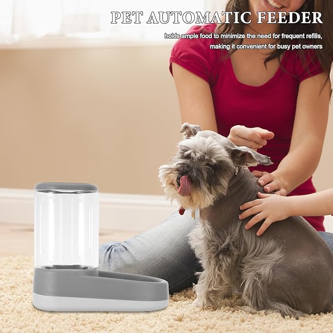 Mikikit Automatic Pet Feeder and Water Dispenser Grey, Gravity Dog Self Feeder with Waterer for Small to Medium Dogs and Cats, Outdoor Compatible Feeding Station