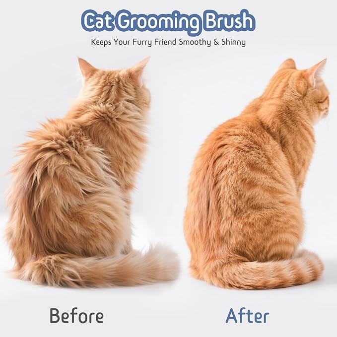 Self Cleaning Slicker Brush, 2-in-1 Cat Brush for Shedding, Skin Friendly Grooming Tool for Long & Medium-Long Hair Pets, Adjustable Bristle Length with Dematting Comb for Cats, Dogs (Blue)