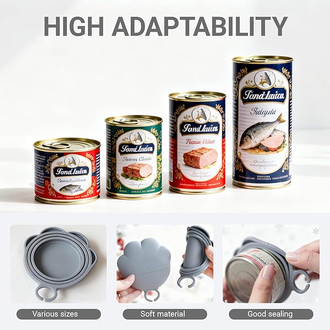 Ydeer Pet Food Can Lids And Spoon,2 Pack Pet Food Can Covers, One Fit 3 Standard Size Cans,For Dog And Cat Food Cans,Grey