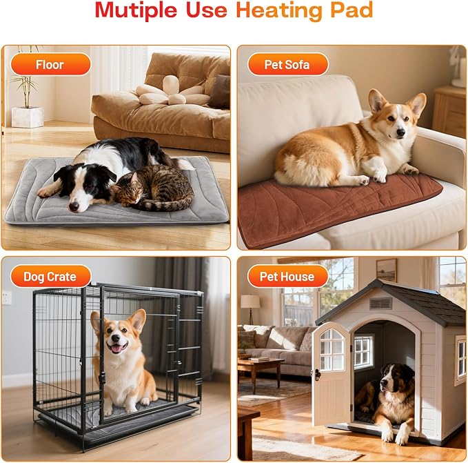 Large Dog Heating Pad with Washable Cover, Soft Plush Pet Heating Pad with 9 Adjustable Temperature, Timer, Chew-Resistant Cord, Waterproof Electric Heated Pet Bed Mat for Dogs and Multi-Cats