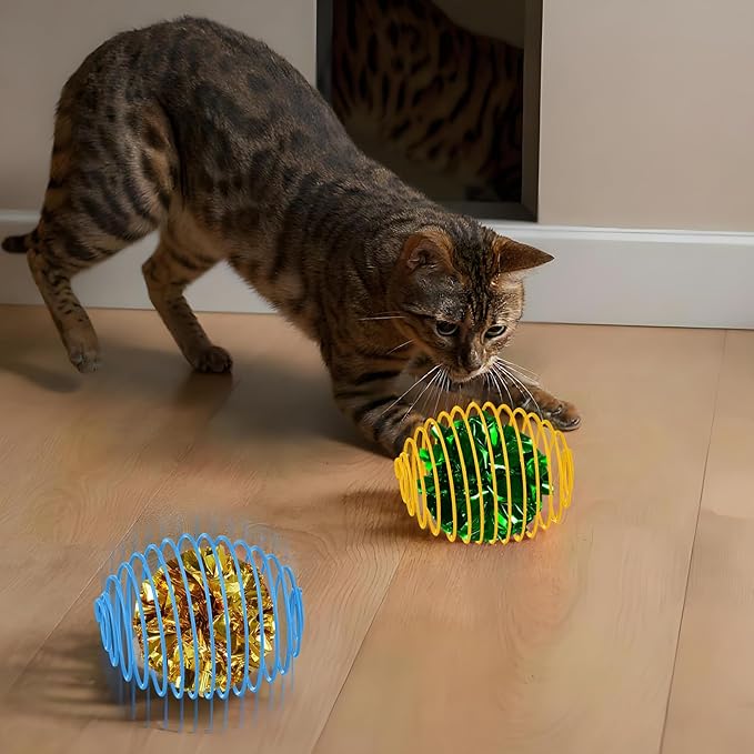Jecery 5 Pcs Cat Spring Balls Toys Stretchable Rolling Balls Colorful Playful Coils Interactive Action Toy Caged Rats for Kitten Pet Supplies (Crinkle Ball,Multicolor)