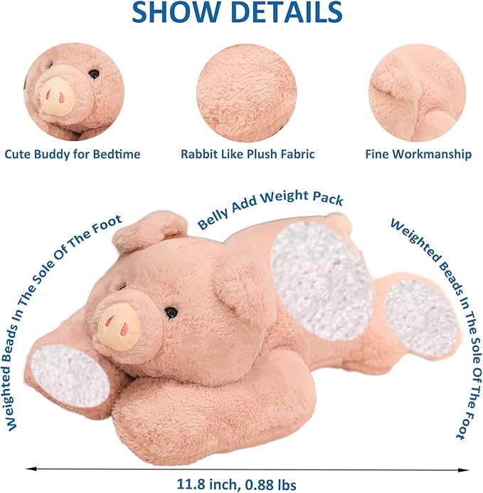 ronivia Weighted Stuffed Animals, Weighted Pig Stuffed Animal Toy Cute Pink Pig Plush Pillow Weighted Plush Animals Toy, 11.8"