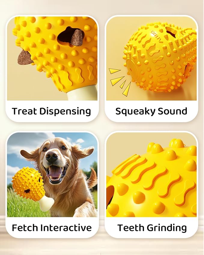 SJPNVUS Dog Squeaky Treat Dispenser Toy Food Grade TPR Chew Toy, Slow Feeder Interactive Puzzle Toy for Small Medium Large Dogs, Anti Boredom Dental Care Pet Toy