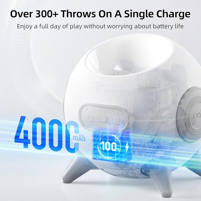 uahpet Automatic Ball Launcher for Dogs with Obstacle Detection, 20ft-80ft Adjustable Distances Ball Thrower Launcher for Medium & Large Dogs, with 3 Balls (2.5 inches)