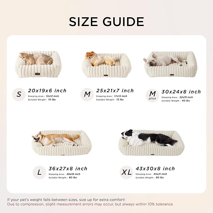 Bedsure Cute Dog Beds Large Sized Dog - Washable Furry Pet Beds, Rectangle Orthopedic Corduroy Fleece Puppy Beds with Removable Zipper Cover, 36x27x8inches, Cream