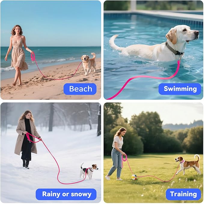 Waterproof Long Leash for Dogs Training 16FT/30FT/50FT, Long Dog Leash Heavy Duty Lead for Large Medium Small Dogs Outside Walking, Playing, Camping, or Yard(Pink 30FT)