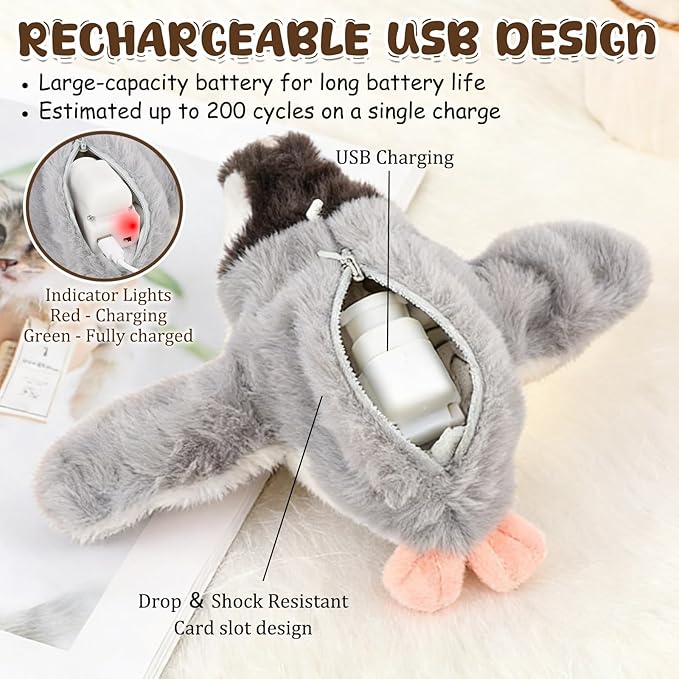 Interactive Chirping Bird Cat Toys - Cat Penguin Toy, Flying Birds Cats Toy with Flapping Wings, Realistic ElectricPenguin Pet Plush Toys, Relieving Boredom Flying Bird Cat Toys for Indoor Cats