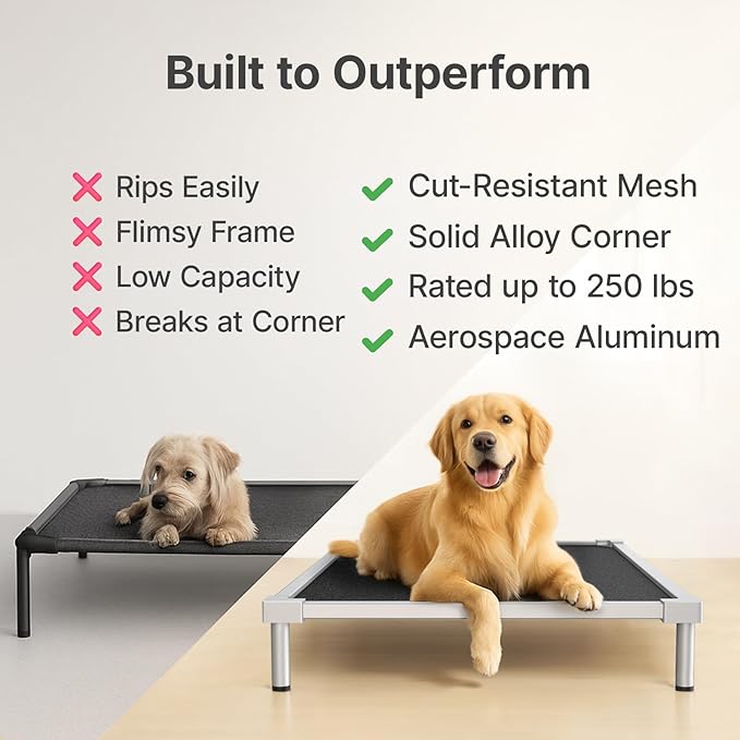 Elevated Dog Beds Large Sized Dog, Chew Proof Aluminum Alloy Heavy Duty Dogs Supplies Cooling Raised Pet Cot Indestructible with Anti-Rust Washable Assembly for Crate Outdoor-48.4"x 32.7" x 7"