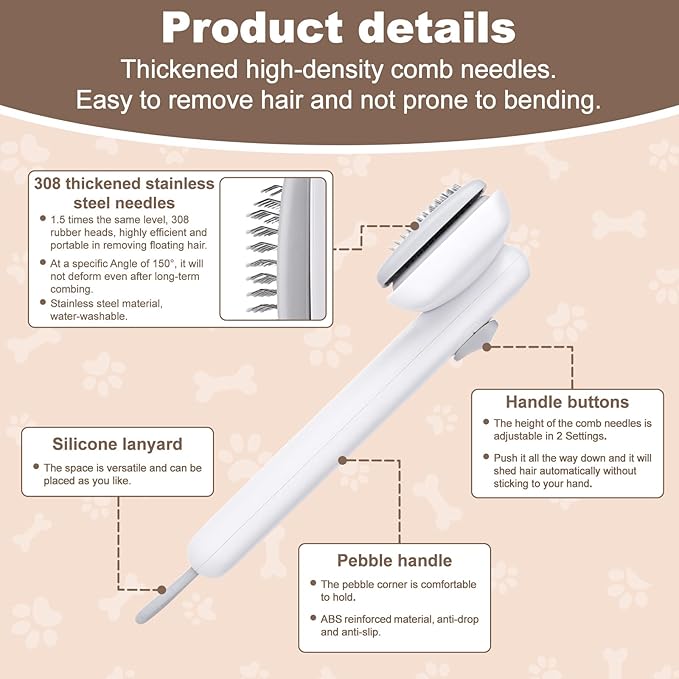 Self Cleaning Deshedding Cat Brush for Dogs & Cats,Adjustable Cat Brushes for Indoor Cats, Easy to Clean Grooming Tool for Long & Short Haired Pets